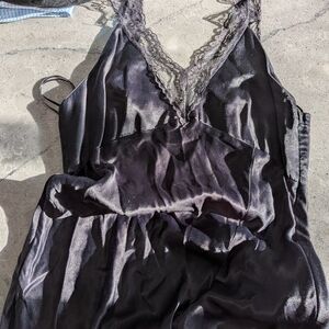 Zara Black Satin Maxi Dress with Lace Trim